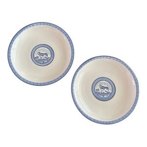 Folkcraft Stoneware Blue Pastures Blue White Hand painted Cow Salad Plates